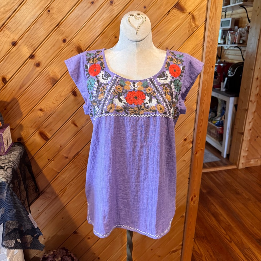 THML Purple Floral Embroidered Blouse